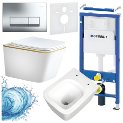 ZESTAW PODTYNKOWY WC STELAŻ GEBERIT DUOFIX MISKA RAIN-WH-GL-RIM-03 PRZYCISK DELTA 50 CHROM