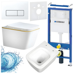 ZESTAW PODTYNKOWY WC STELAŻ GEBERIT DUOFIX MISKA RAIN-WH-GL-RIM-03 PRZYCISK DELTA 50 BIAŁY