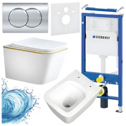 ZESTAW PODTYNKOWY WC STELAŻ GEBERIT DUOFIX MISKA RAIN-WH-GL-RIM-03 PRZYCISK DELTA 01 CHROM