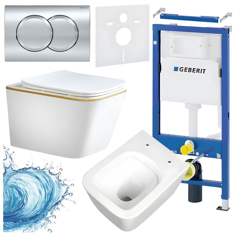 ZESTAW PODTYNKOWY WC STELAŻ GEBERIT DUOFIX MISKA RAIN-WH-GL-RIM-03 PRZYCISK DELTA 01 CHROM