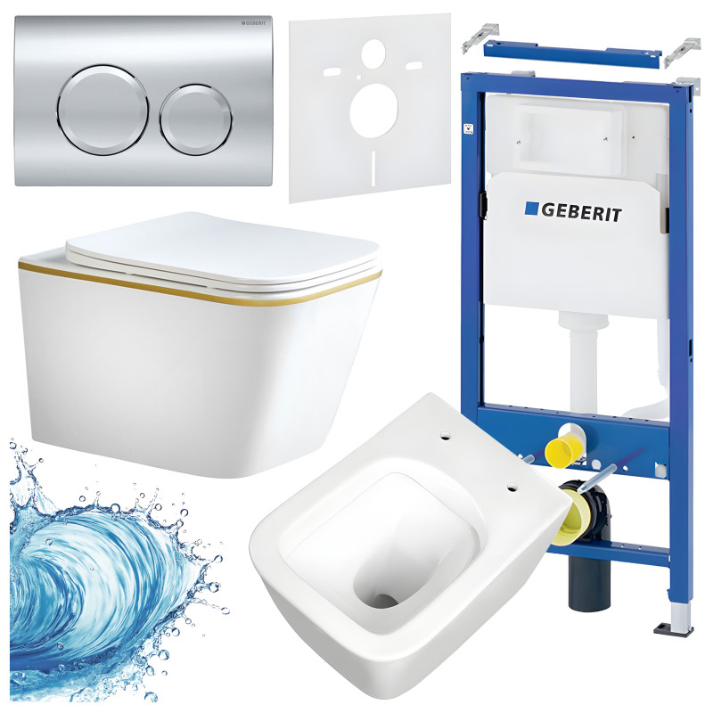 ZESTAW PODTYNKOWY WC STELAŻ GEBERIT DUOFIX MISKA RAIN-WH-GL-RIM-03 PRZYCISK DELTA 20 CHROM