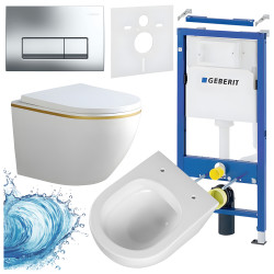 ZESTAW PODTYNKOWY WC STELAŻ GEBERIT DUOFIX MISKA PEAK-WH-GL-RIM-02 PRZYCISK DELTA 50 CHROM