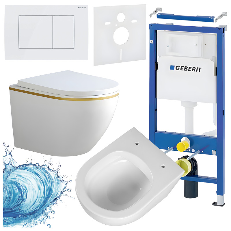 ZESTAW PODTYNKOWY WC STELAŻ GEBERIT DUOFIX MISKA PEAK-WH-GL-RIM-02 PRZYCISK DELTA 30 BIAŁY