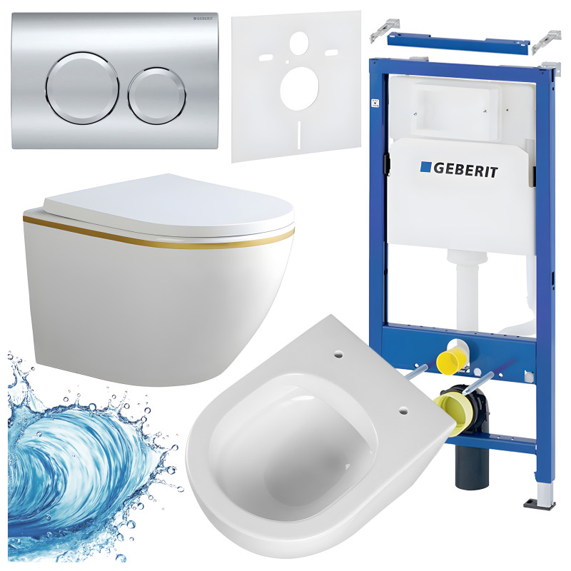 ZESTAW PODTYNKOWY WC STELAŻ GEBERIT DUOFIX MISKA PEAK-WH-GL-RIM-02 PRZYCISK DELTA 20 CHROM
