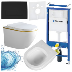 ZESTAW PODTYNKOWY WC STELAŻ GEBERIT DUOFIX MISKA PEAK-WH-GL-RIM-03 PRZYCISK DELTA 50 CZARNY MAT