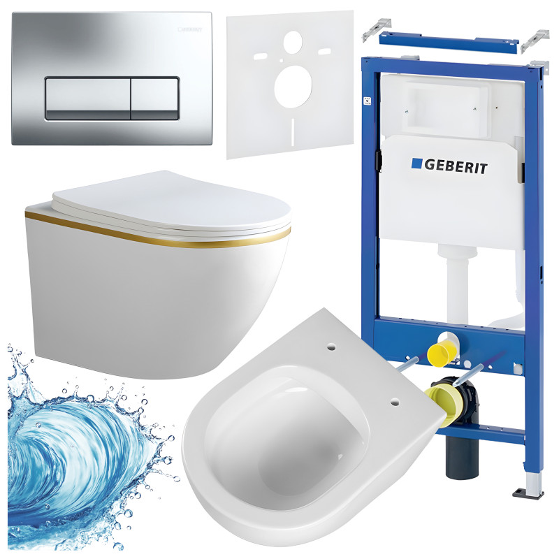ZESTAW PODTYNKOWY WC STELAŻ GEBERIT DUOFIX MISKA PEAK-WH-GL-RIM-03 PRZYCISK DELTA 50 CHROM