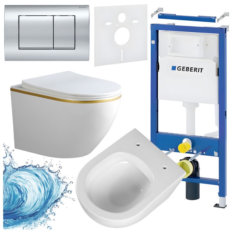 ZESTAW PODTYNKOWY WC STELAŻ GEBERIT DUOFIX MISKA PEAK-WH-GL-RIM-03 PRZYCISK DELTA 30 CHROM