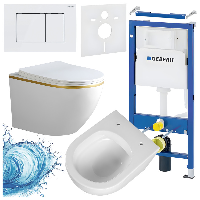 ZESTAW PODTYNKOWY WC STELAŻ GEBERIT DUOFIX MISKA PEAK-WH-GL-RIM-03 PRZYCISK DELTA 30 BIAŁY