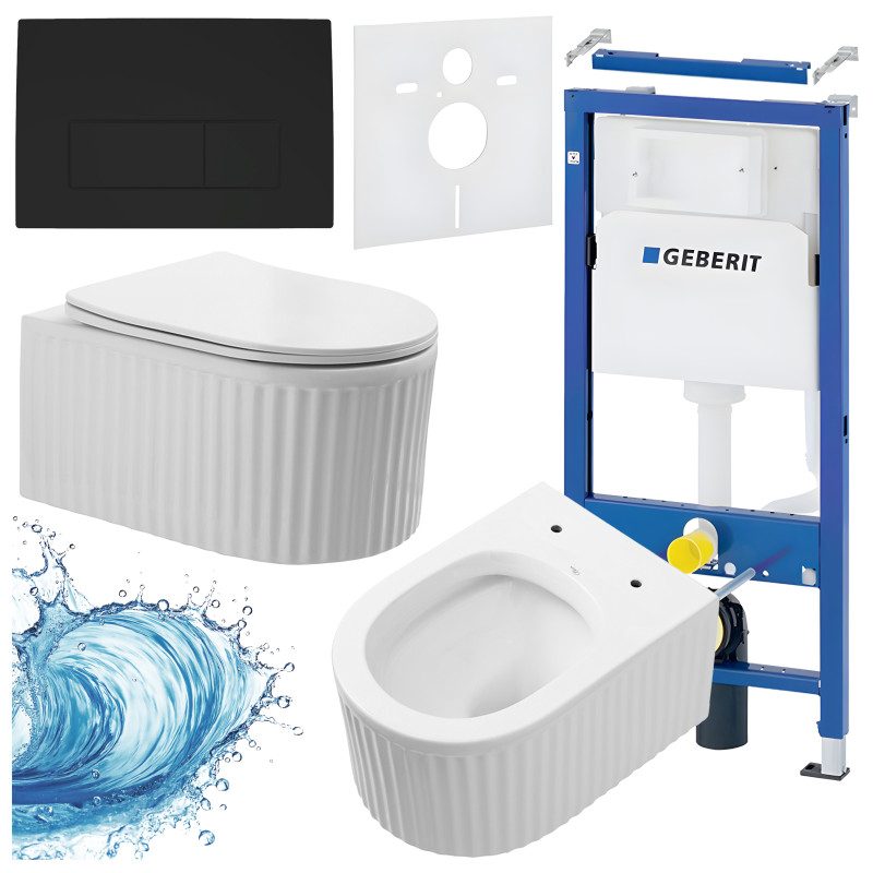 ZESTAW PODTYNKOWY WC STELAŻ GEBERIT DUOFIX MISKA LUMA-WH-RIM-03 PRZYCISK DELTA 50 CZARNY MAT