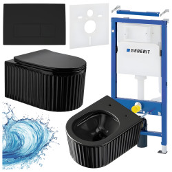 ZESTAW PODTYNKOWY WC STELAŻ GEBERIT DUOFIX MISKA LUMA-BL-RIM-03 PRZYCISK DELTA 50 CZARNY MAT