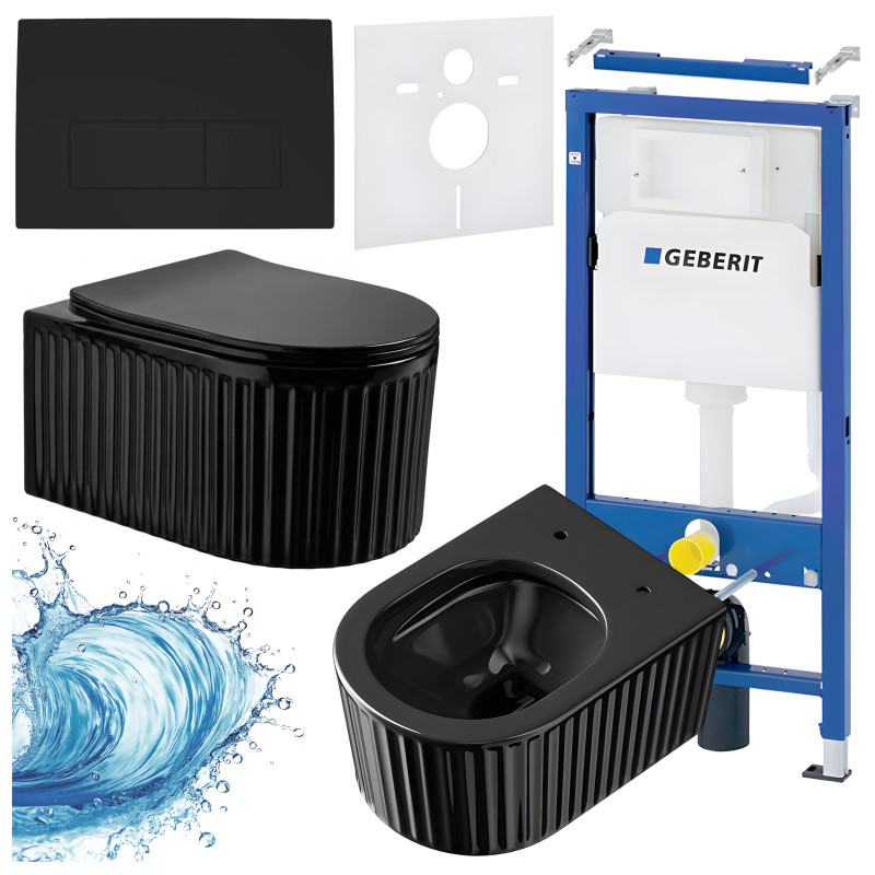 ZESTAW PODTYNKOWY WC STELAŻ GEBERIT DUOFIX MISKA LUMA-BL-RIM-03 PRZYCISK DELTA 50 CZARNY MAT
