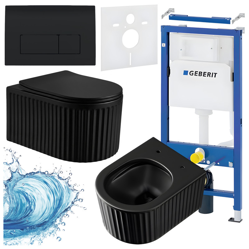 ZESTAW PODTYNKOWY WC STELAŻ GEBERIT DUOFIX MISKA LUMA-MTB-RIM-03 PRZYCISK DELTA 50 CZARNY POŁYSK