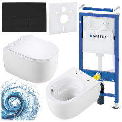 ZESTAW PODTYNKOWY WC STELAŻ GEBERIT DUOFIX MISKA LAKE-WH-TR-01 PRZYCISK DELTA 50 CZARNY MAT