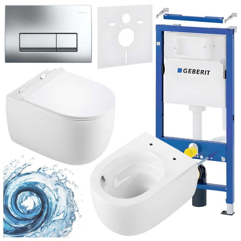 ZESTAW PODTYNKOWY WC STELAŻ GEBERIT DUOFIX MISKA LAKE-WH-TR-01 PRZYCISK DELTA 50 CHROM