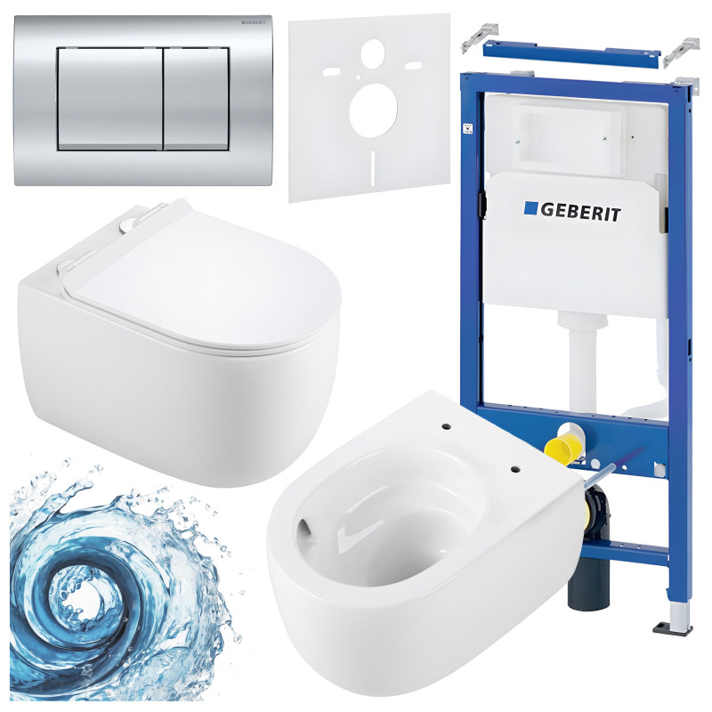 ZESTAW PODTYNKOWY WC STELAŻ GEBERIT DUOFIX MISKA LAKE-WH-TR-01 PRZYCISK DELTA 30 CHROM