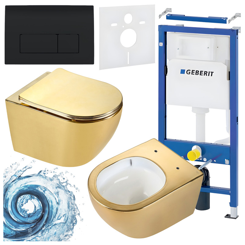 ZESTAW PODTYNKOWY WC STELAŻ GEBERIT DUOFIX MISKA MIZU-GL-WH-TR-03 PRZYCISK DELTA 50 CZARNY POŁYSK