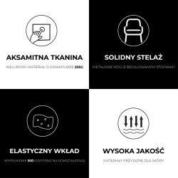 FOTEL KRZESŁO WELUROWE TAPICEROWANE VELA SZARY NOGI CZARNE VELA-GR-BL