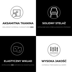 FOTEL KRZESŁO WELUROWE TAPICEROWANE VELA PUDROWY RÓŻ NOGI CZARNE VELA-PP-BL