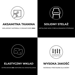 FOTEL KRZESŁO WELUROWE TAPICEROWANE VELA CZARNY NOGI CZARNE VELA-BL-BL
