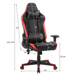FOTEL GAMINGOWY BIUROWY OBROTOWY FURIA CZARNO/CZERWONY SKÓRA PU FURY-BL-RD