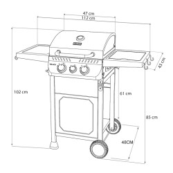 GRILL OGRODOWY GAZOWY Z POKRYWĄ I PÓŁKAMI APOLLO-A CZARNY RUSZT ŻELIWNY 8,5 KW APOLLO-A