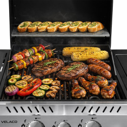 GRILL OGRODOWY GAZOWY Z POKRYWĄ I PÓŁKAMI APOLLO-A CZARNY RUSZT ŻELIWNY 8,5 KW APOLLO-A