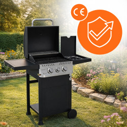 GRILL OGRODOWY GAZOWY Z POKRYWĄ I PÓŁKAMI APOLLO-A CZARNY RUSZT ŻELIWNY 8,5 KW APOLLO-A