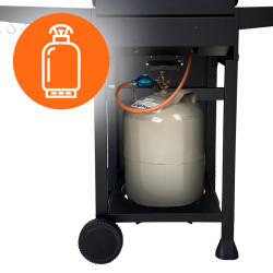 GRILL OGRODOWY GAZOWY Z POKRYWĄ I PÓŁKAMI APOLLO-A CZARNY RUSZT ŻELIWNY 8,5 KW APOLLO-A