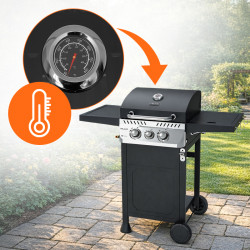 GRILL OGRODOWY GAZOWY Z POKRYWĄ I PÓŁKAMI APOLLO-A CZARNY RUSZT ŻELIWNY 8,5 KW APOLLO-A