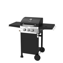 GRILL OGRODOWY GAZOWY Z POKRYWĄ I PÓŁKAMI APOLLO-A CZARNY RUSZT ŻELIWNY 8,5 KW APOLLO-A