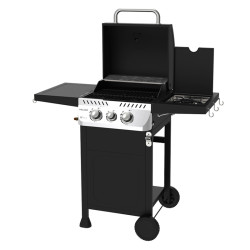 GRILL OGRODOWY GAZOWY Z POKRYWĄ I PÓŁKAMI APOLLO-A CZARNY RUSZT ŻELIWNY 8,5 KW APOLLO-A