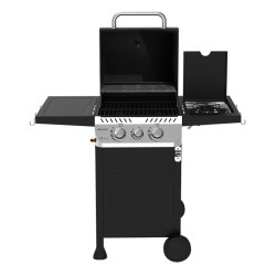 GRILL OGRODOWY GAZOWY Z POKRYWĄ I PÓŁKAMI APOLLO-A CZARNY RUSZT ŻELIWNY 8,5 KW APOLLO-A