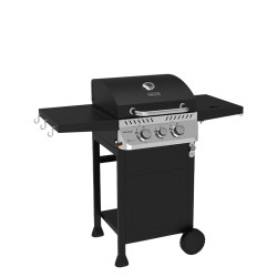 GRILL OGRODOWY GAZOWY Z POKRYWĄ I PÓŁKAMI APOLLO-A CZARNY RUSZT ŻELIWNY 8,5 KW APOLLO-A