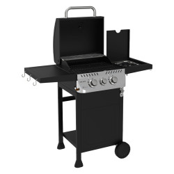 GRILL OGRODOWY GAZOWY Z POKRYWĄ I PÓŁKAMI APOLLO-A CZARNY RUSZT ŻELIWNY 8,5 KW APOLLO-A