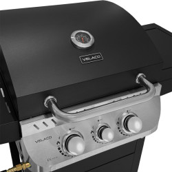 GRILL OGRODOWY GAZOWY Z POKRYWĄ I PÓŁKAMI APOLLO-A CZARNY RUSZT ŻELIWNY 8,5 KW APOLLO-A