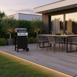 GRILL OGRODOWY GAZOWY Z POKRYWĄ I PÓŁKAMI APOLLO-A CZARNY RUSZT ŻELIWNY 8,5 KW APOLLO-A