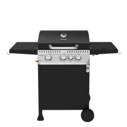 GRILL OGRODOWY GAZOWY Z POKRYWĄ I PÓŁKAMI APOLLO-B CZARNY RUSZT ŻELIWNY 11,5 KW APOLLO-B