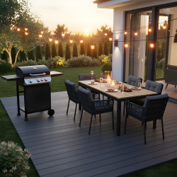 GRILL OGRODOWY GAZOWY Z POKRYWĄ I PÓŁKAMI APOLLO-B CZARNY RUSZT ŻELIWNY 11,5 KW APOLLO-B
