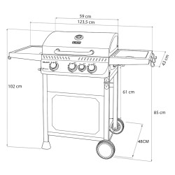 GRILL OGRODOWY GAZOWY Z POKRYWĄ I PÓŁKAMI APOLLO-B CZARNY RUSZT ŻELIWNY 11,5 KW APOLLO-B