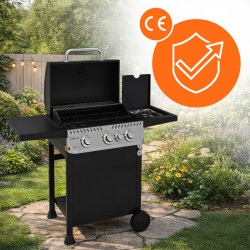 GRILL OGRODOWY GAZOWY Z POKRYWĄ I PÓŁKAMI APOLLO-B CZARNY RUSZT ŻELIWNY 11,5 KW APOLLO-B