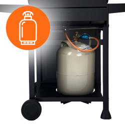 GRILL OGRODOWY GAZOWY Z POKRYWĄ I PÓŁKAMI APOLLO-B CZARNY RUSZT ŻELIWNY 11,5 KW APOLLO-B