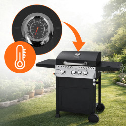 GRILL OGRODOWY GAZOWY Z POKRYWĄ I PÓŁKAMI APOLLO-B CZARNY RUSZT ŻELIWNY 11,5 KW APOLLO-B