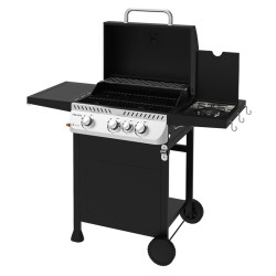 GRILL OGRODOWY GAZOWY Z POKRYWĄ I PÓŁKAMI APOLLO-B CZARNY RUSZT ŻELIWNY 11,5 KW APOLLO-B