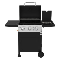 GRILL OGRODOWY GAZOWY Z POKRYWĄ I PÓŁKAMI APOLLO-B CZARNY RUSZT ŻELIWNY 11,5 KW APOLLO-B