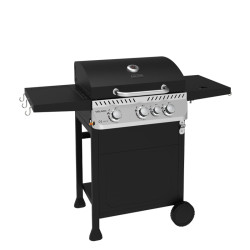 GRILL OGRODOWY GAZOWY Z POKRYWĄ I PÓŁKAMI APOLLO-B CZARNY RUSZT ŻELIWNY 11,5 KW APOLLO-B