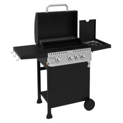GRILL OGRODOWY GAZOWY Z POKRYWĄ I PÓŁKAMI APOLLO-B CZARNY RUSZT ŻELIWNY 11,5 KW APOLLO-B