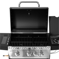 GRILL OGRODOWY GAZOWY Z POKRYWĄ I PÓŁKAMI APOLLO-B CZARNY RUSZT ŻELIWNY 11,5 KW APOLLO-B