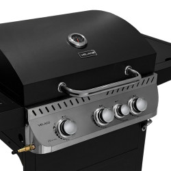 GRILL OGRODOWY GAZOWY Z POKRYWĄ I PÓŁKAMI APOLLO-B CZARNY RUSZT ŻELIWNY 11,5 KW APOLLO-B