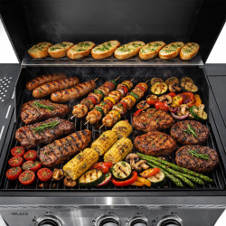 GRILL OGRODOWY GAZOWY Z POKRYWĄ I PÓŁKAMI APOLLO-B CZARNY RUSZT ŻELIWNY 11,5 KW APOLLO-B