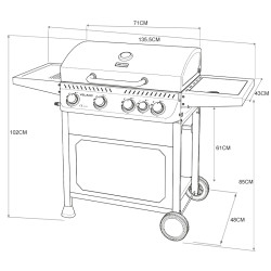 GRILL OGRODOWY GAZOWY Z POKRYWĄ I PÓŁKAMI APOLLO-C CZARNY RUSZT ŻELIWNY 14,5 KW APOLLO-C